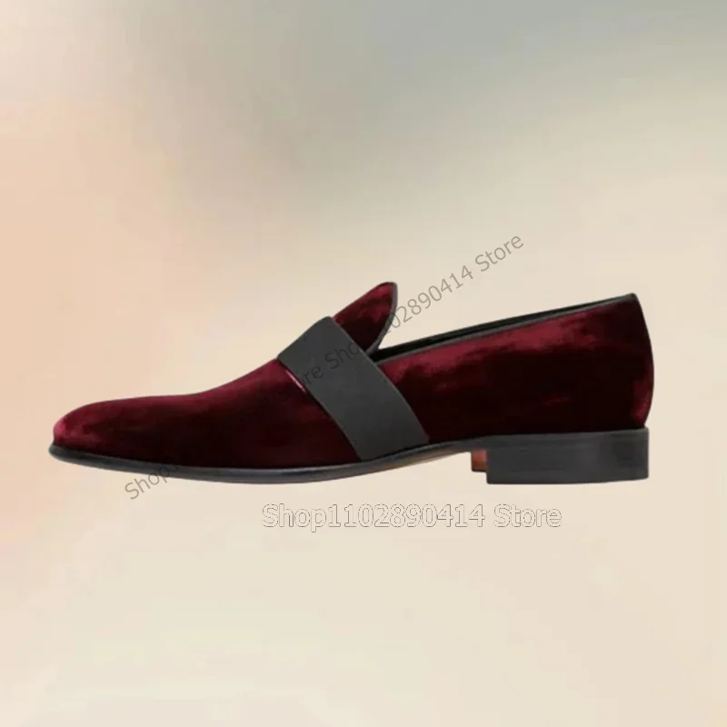 

Burgandy Corduroy Black Riband Decor Loafers Fashion Slip On Men Shoes Luxurious Handmade Party Feast Banquet Men Casual Shoes