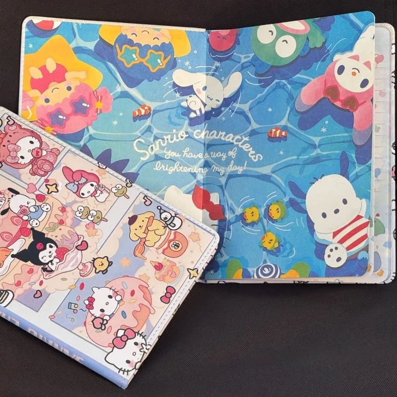

2pcs Hello Kitty Cinnamoroll Anime Kawaii Sanrio Student Notebook Cute Cartoon A5 Leather Notebook Color Pages Gifts for Kids