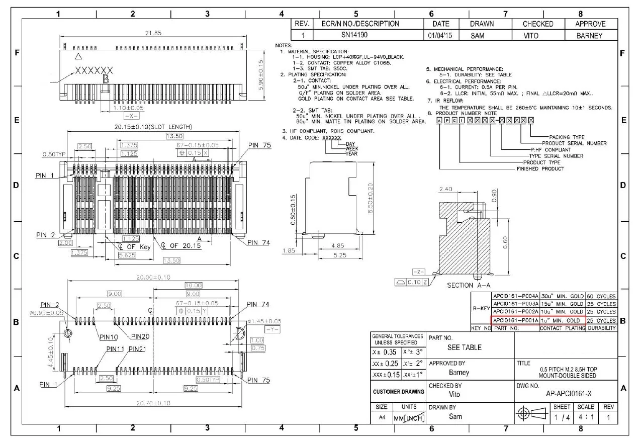 5PCS/APCI0161-P001A   APCI0162-P001A   M2/NGFF interface