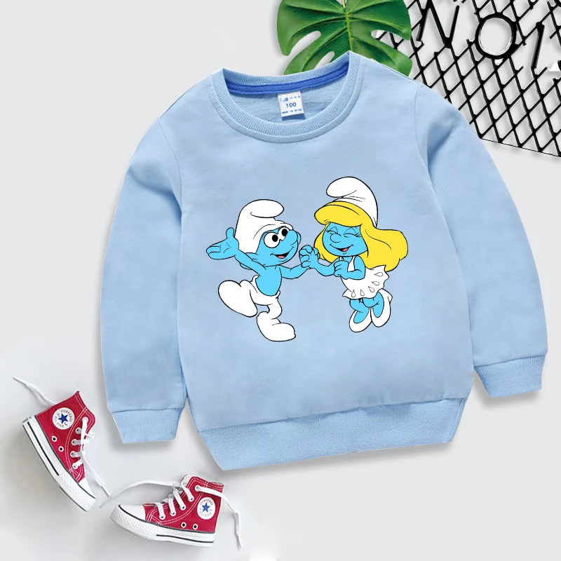 Anime Smurfs Kids Thin Pullover Sweatshirt Movie Cartoon Printed Baby Clothes Cute Clothing Long Sleeve Tops Boys Girl Christmas