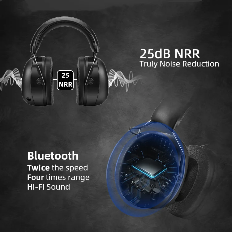 غطاء للأذنين آمن قابل للطي ومضاد للحد من الضوضاء مع غطاء للأذنين مزود بتقنية البلوتوث وخاصية إلغاء الضوضاء وعصابة رأس من الفولاذ المقاوم للصوت #5