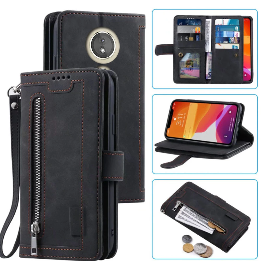 9 Cards Wallet Case For Motorola Moto E5 Case Card Slot Zipper Flip Folio with Wrist Strap Carnival For Moto E5 Cover