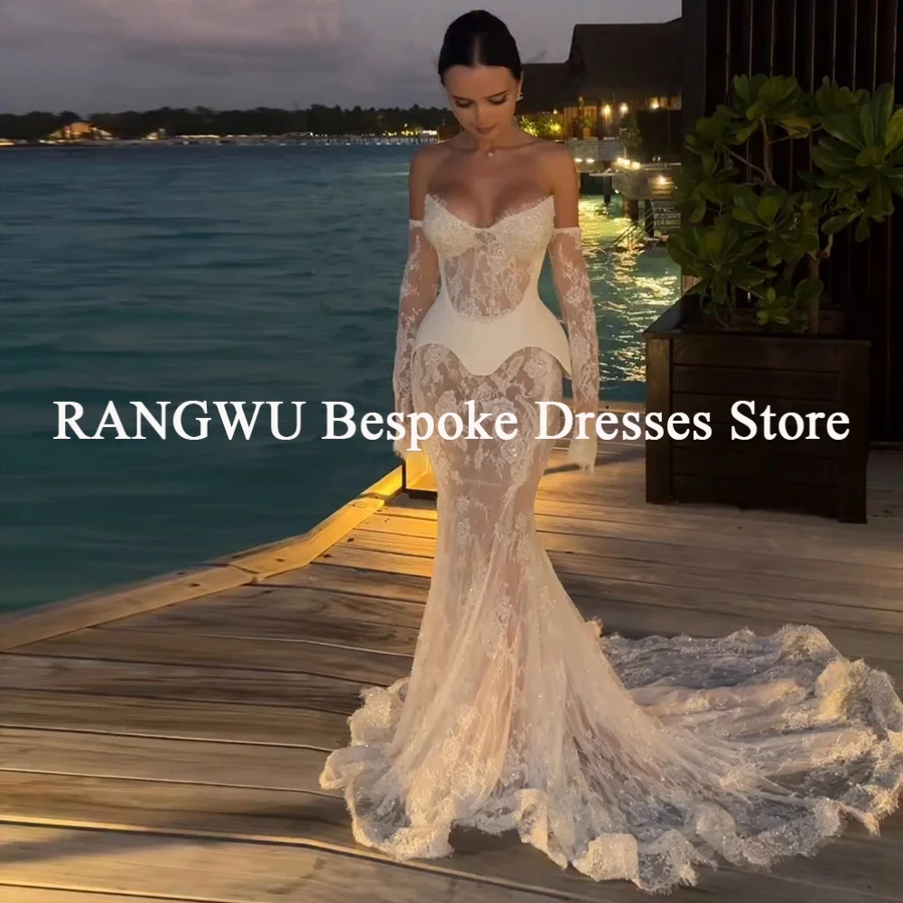 Customized French Lace Mermaid Wedding Dresses 2026 Fishtail Long Sleeves Bridal Gowns Wedding Party Gowns