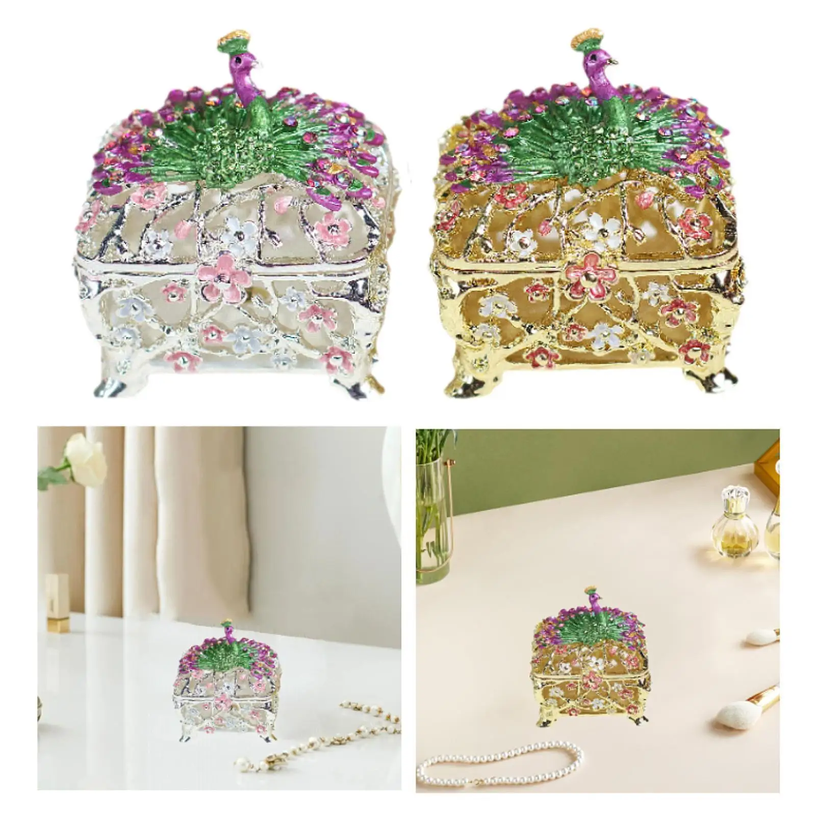 Jewelry Box Gift Elegant Peacock Trinket Box for Rings Bracelets Necklaces