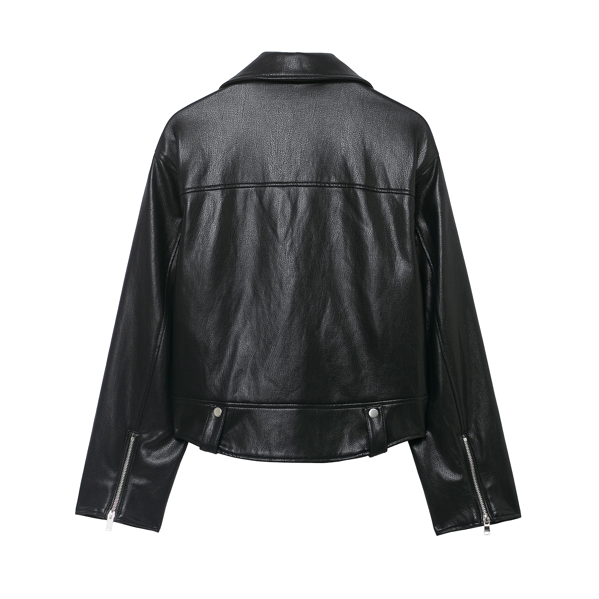 DUOPERI PU da donna nero con cerniera frontale giacche casual bavero collo maniche lunghe donna elegante chic abiti da donna