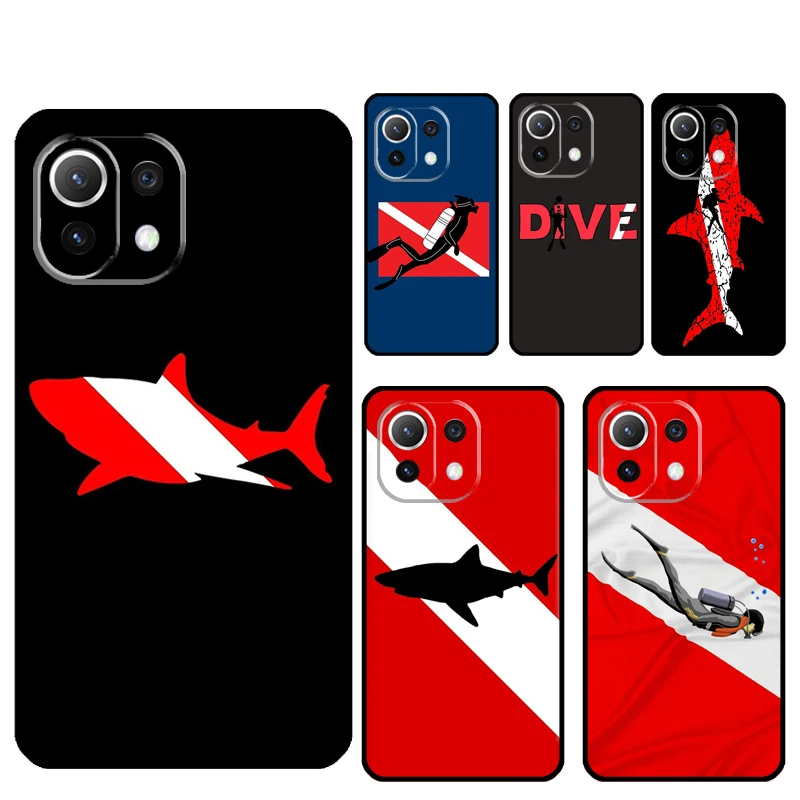 Dive Scuba Diver Shark Diving Flag Cover For Xiaomi 14 13 15 Ultra 11T 12T 13T 14T Pro POCO X7 Pro X3 X5 X6 M6 F5 F6 Pro Case