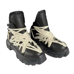 Men's Motorcycle Boots Women Shoes Platform Leather Luxury Height Increase Sneakers Lace Up Autumn Black Designer Male Shoes