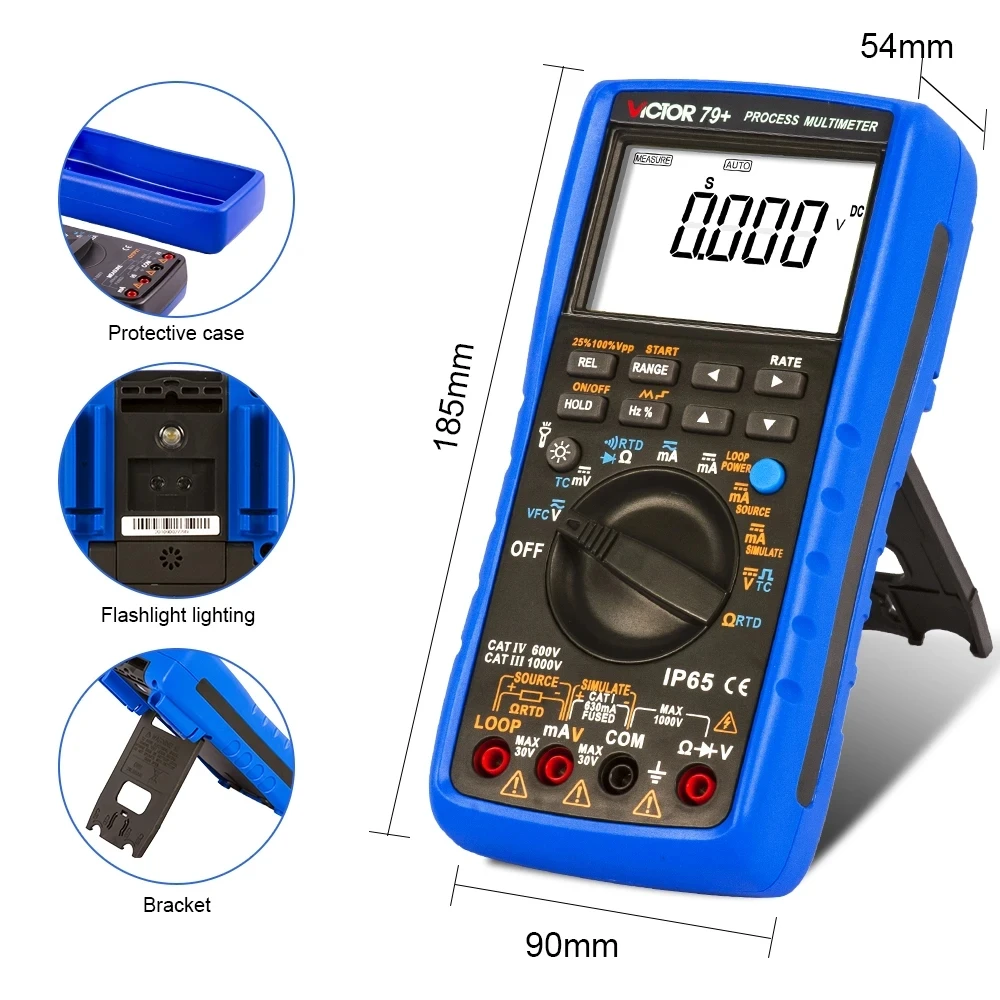 Ruoshui 79+ Process Multimeter Thermocouple Frequency 24V Loop RTD VFC Resistance Simulate DC AC Voltage Current Digital Tester