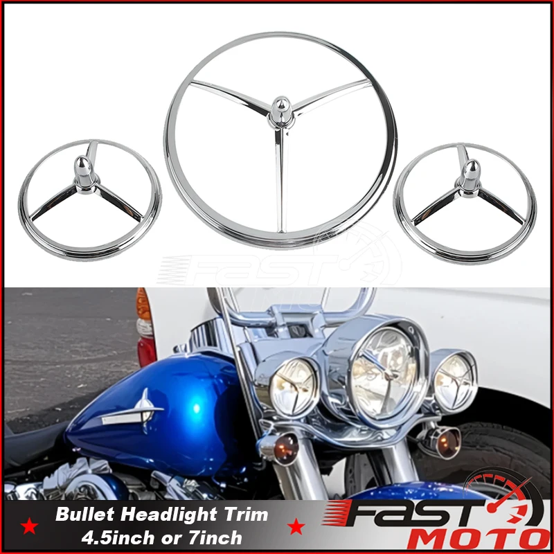 

Motorcycle 7'' Headlight Bullet Trim Ring 4.5'' Auxiliary Fog Light Cover For Harley Touring Road King Dyna Softail Heritage
