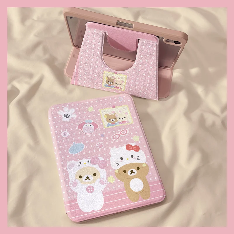 

Kawaii Sanrio Hello Kitty Rilakkuma IPad11 Tablet Protective Cover Cute Cartoon 360 Rotation IPad Pro13 Inch Anti Drop Gift Toys