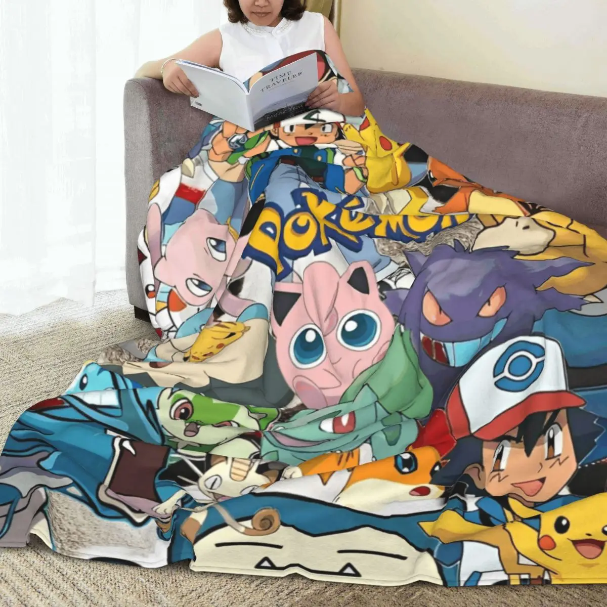 Mantas Pokemoned de dibujos animados de Anime, manta cálida Vintage peluda para el hogar y el verano