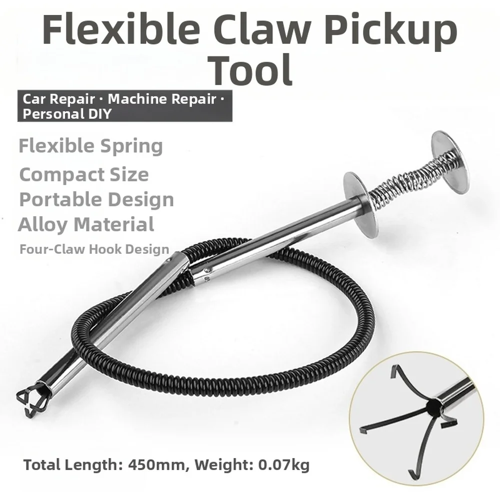 Flexible Magnetic Pickup Tool with Four Claw Hook for Automotive and Machinery Metal Part Retrieval with Alloy