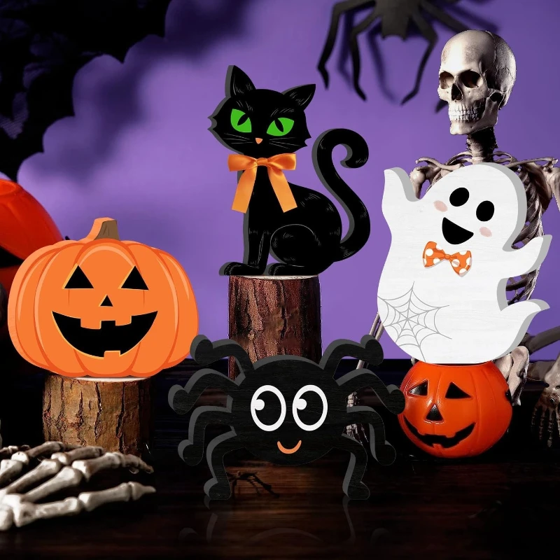 

4 шт., Хэллоуин, призрак, тыква, деревянные украшения, настольный логотип, вечеринка на Хэллоуин, маленькие подарки, праздничная вечеринка, товары для украшения дома
