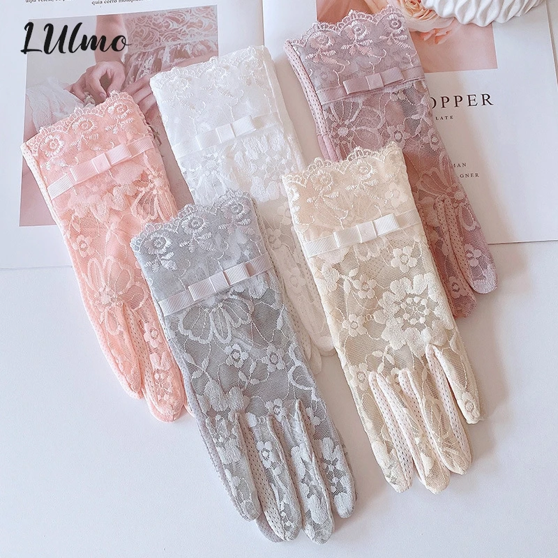 

1Pair Women's Summer Ice Silk Lace Anti Ultraviolet Thin Electric Car Driving Anti-skid Breathable Cool Sun Protection Gloves