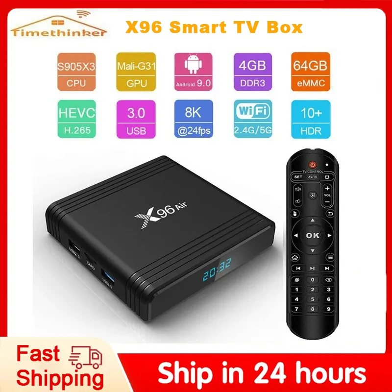 

X96 Air UHD Smart Media Player Set Top Box Android 9.0 Amlogic S905X3 4GB 64GB Max 2.4G/5G Dual WiFi BT BT4.0 8K 4K H.265 TV Box