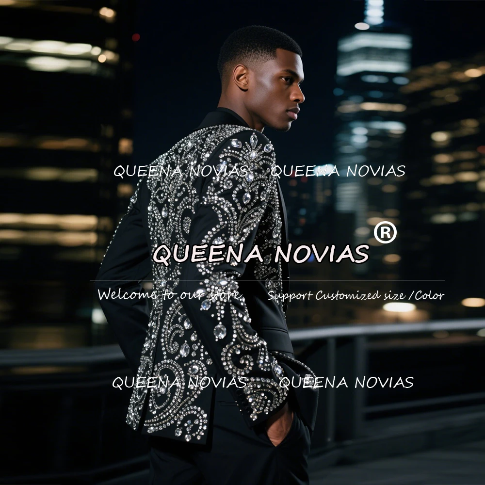 

Glittering Diamond Beaded Groom Wedding Suits 2 Pieces Single Breasted Prom Tuxedos Customized Man Banquet Party Blazer Luxury