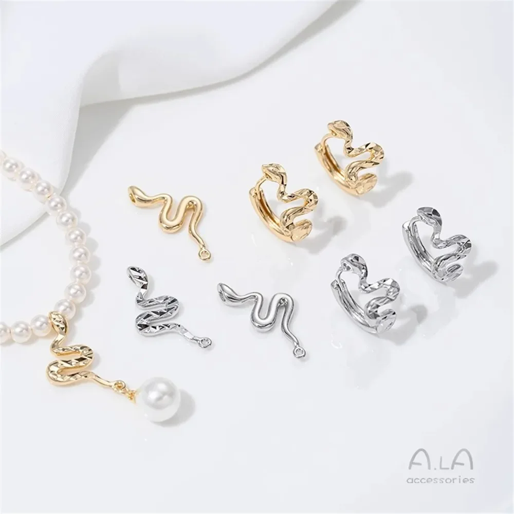 

14K Gold-plated Flash Cut Snake Pendant Zodiac Snake Ear Buckle DIY Handmade Earrings Necklace Jewelry Accessories