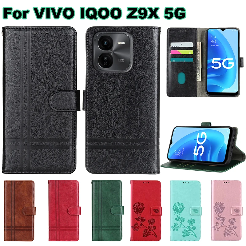 PU Leather Case For Funda Vivo iQOO Z9x Phone Cover Flip Wallet Coque for Carcasas Vivo iQOO Z9x Z9 x V2353A V2353DA Mujer чехол