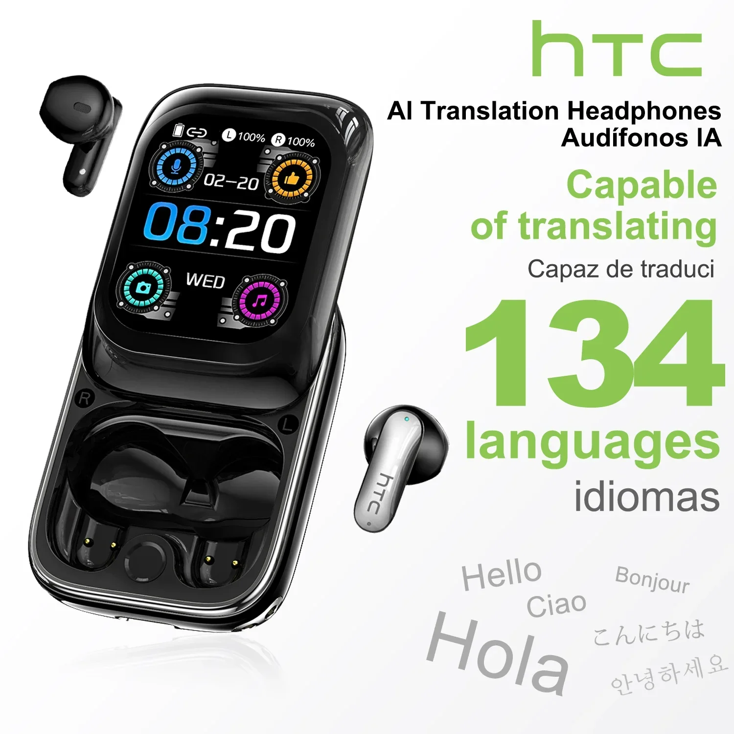 【HTC NE48】سماعات بلوتوث V6.0 TWS داخل الأذن سماعات رأس لاسلكية AI مترجم ياربود شاشة LED عالية الدقة للحد من الضوضاء الاتصال #1