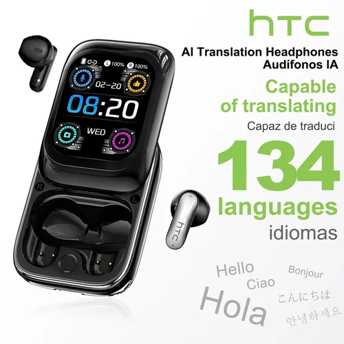 【HTC NE48】Auriculares Bluetooth V6.0 TWS auriculares inalámbricos intrauditivos traductor AI auricular pantalla LED HD llamadas de reducción de ruido