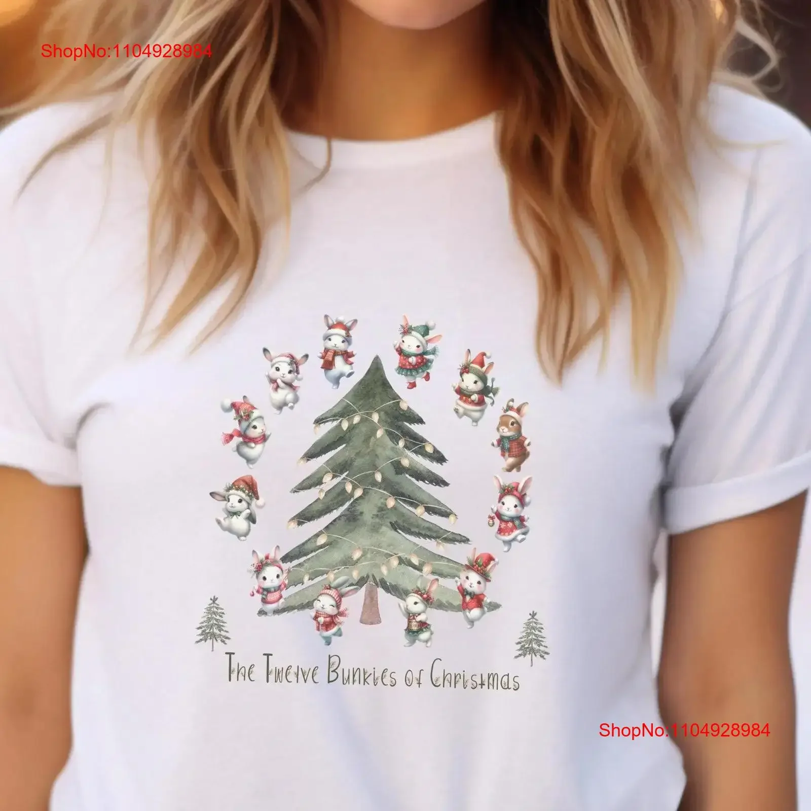 

12 Bunkies of Christmas Holiday Winter Bunny T Shirt Festive Santa Rabbit vintage Washed Slightly graphic Top For Everyday Wear