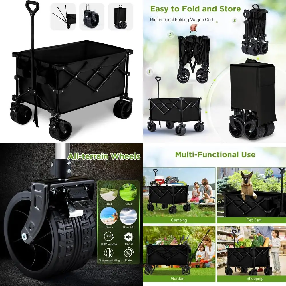 عربة شاطئ قابلة للطي شديدة التحمل مع عجلات كبيرة للرمل، عربة قابلة للطي بسعة 400 رطل للمغامرات الخارجية