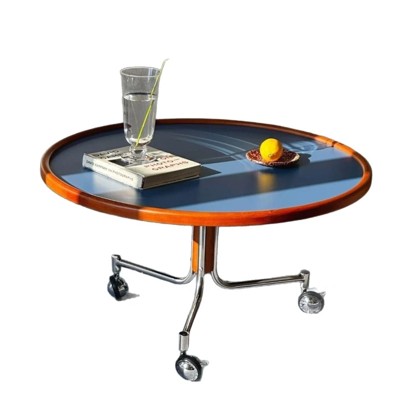 Antique and medieval designer mobile solid wood living room household stainless steel sofa round table 2026 new coffee table