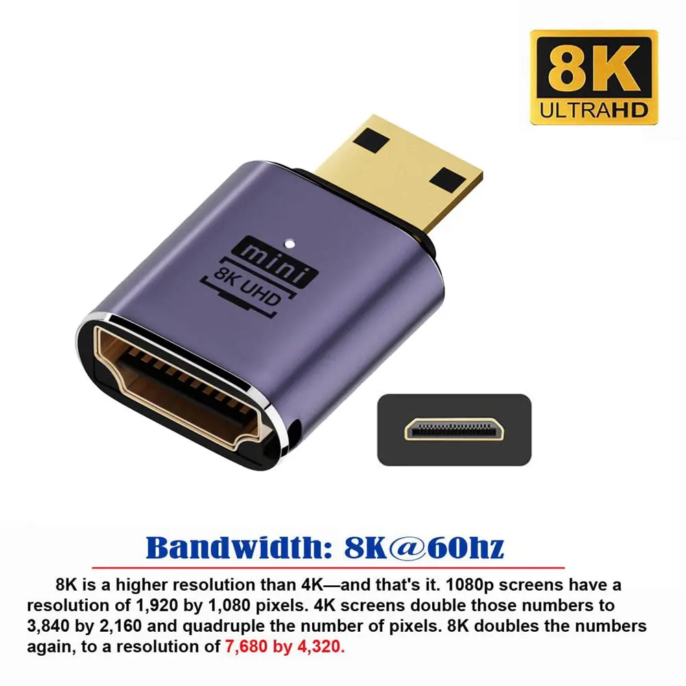 1PCS 2PCS 5PCS Mini HDMI Male to HDMI 2.1 Female UHD Extension Gold Converter Adapter Support 8K 60hz HDTV