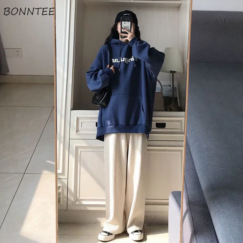 

Women Sets Print Loose Hoodies Front Pocket Female Corduroy Wide Leg Pants Leisure All-match Korean Style Outfits Aesthetic Ins