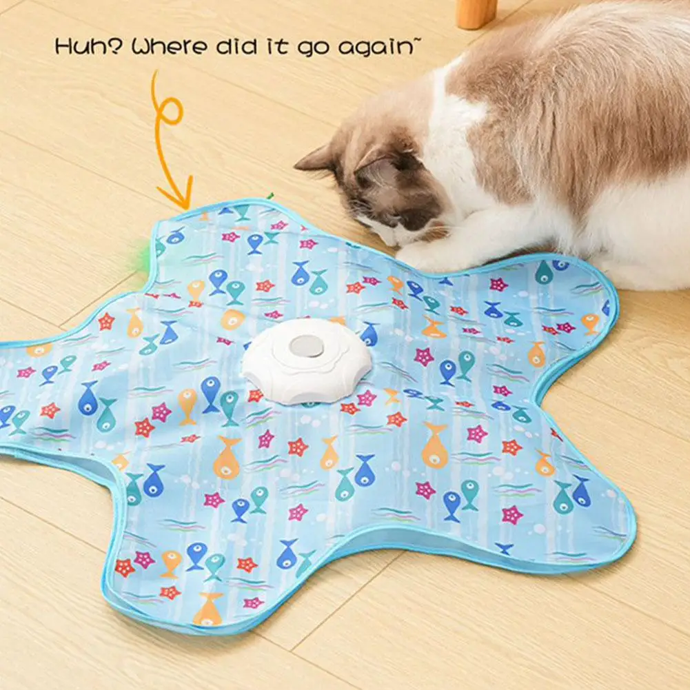 Cat Toys Interactive Hide and Seek Cat Toy with Mouse Squeaky Motion Activated Moving Concealed Feathers Kitten Teaser Toy