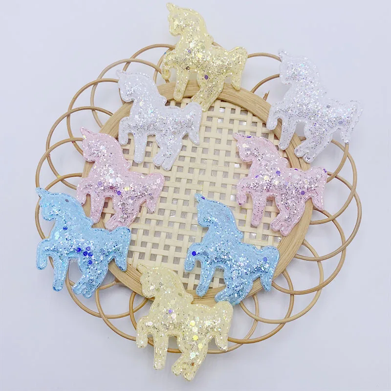 40 Stück 4CM Glitzernde Einhorn-Applikationen zum Aufnähen, DIY Handgemachte Haarspangen & Stoff-Dekorationszubehör – Detail 9