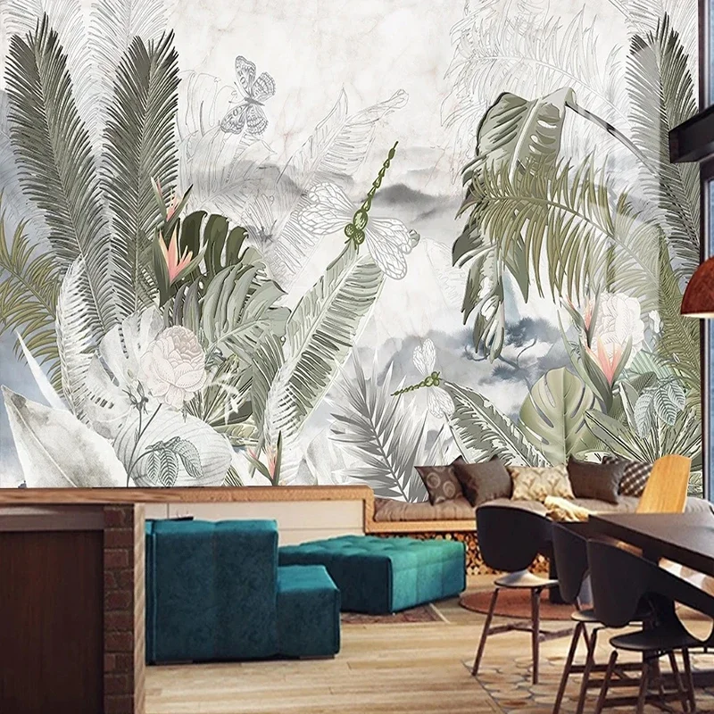 

Custom Nordic Retro Plant Rainforest Mural Wallpaper For Wall 3D Living Room Bedroom Background Home Decor Waterproof 3D Fresco