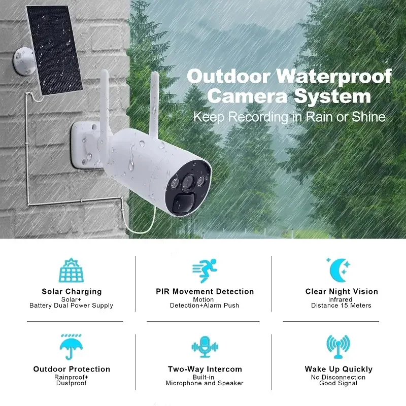 OEM 4MP 4-kanaals WiFi-videobewaking Solar Security Camerasysteem Draadloos WiFi Outdoor Solar CCTV-camerasysteem