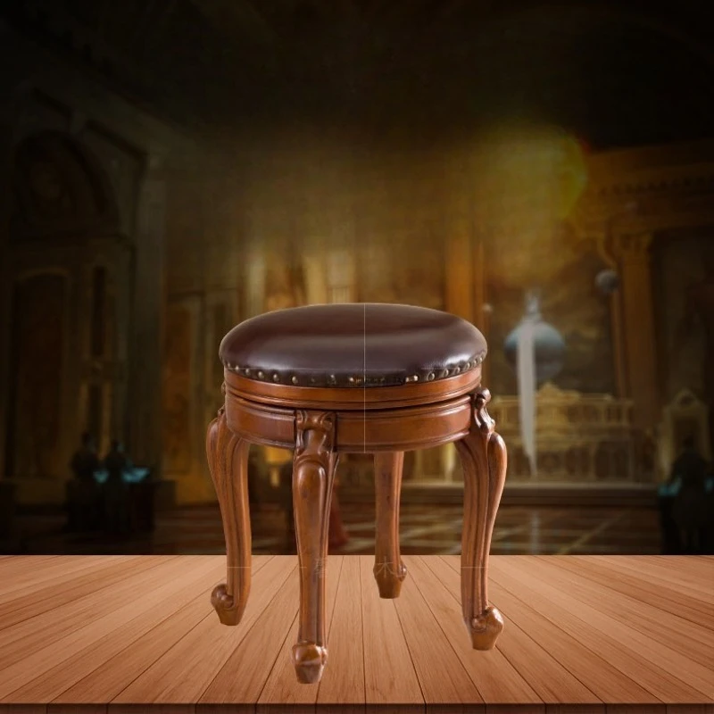 European Vanity Stool Solid Wood Rotating Leather Vanity Stool Bedroom-durable Home Furniture Taburete De Maquillage ZY40HZD