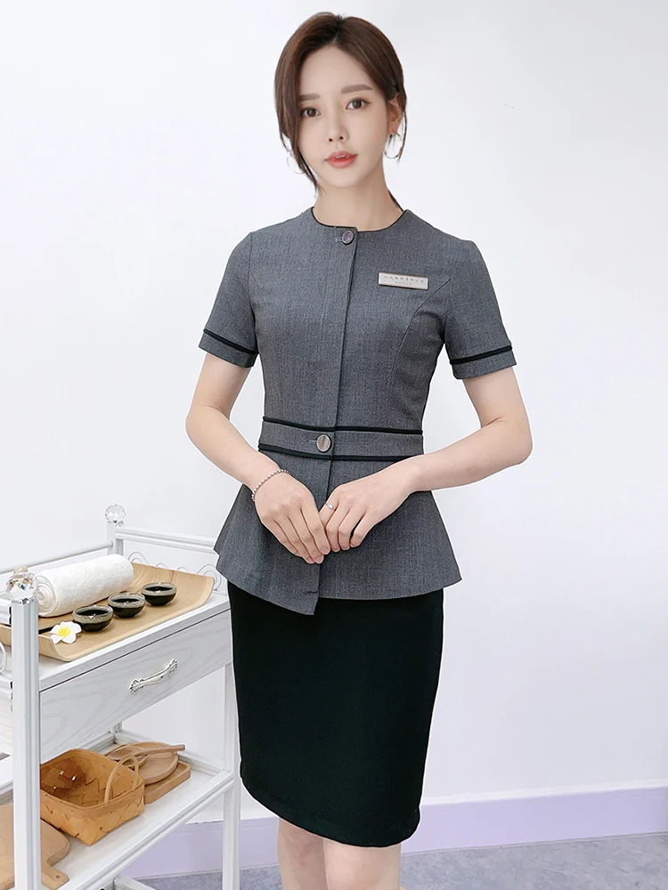 

Short Sleeve Work Uniform Set for Beauty Salon Therapists Korean Style Slim Fit Nail Artist Professional Front Desk Foot Mass...