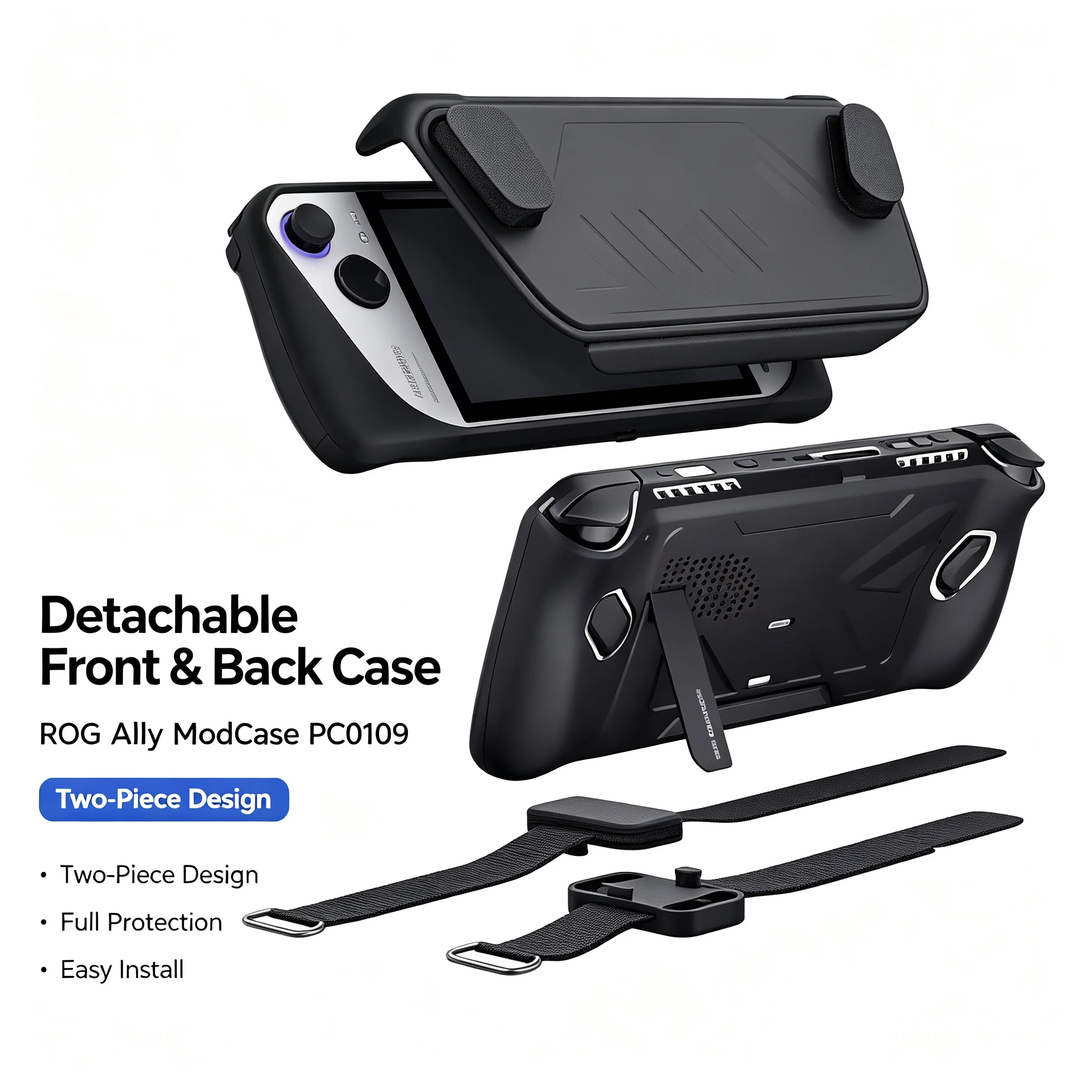 ROG Ally ModCase Protective Case, Detachable Front Shell & Back Cover with Kickstand, Comes with 2 Nylon Hook and Loop Straps