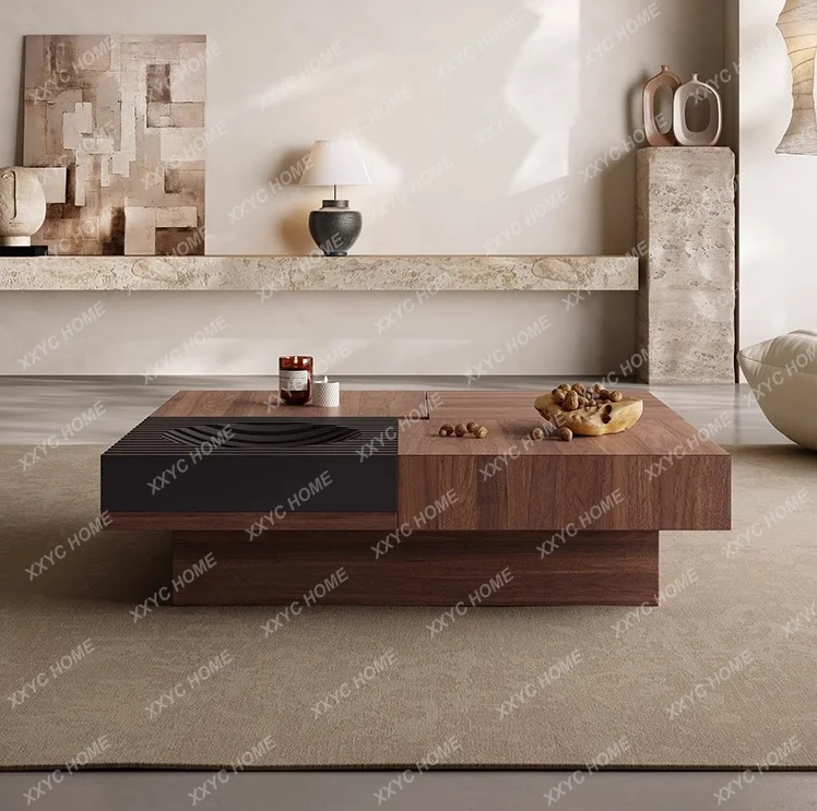 L*Design black walnut coffee table modern simple living room storage square solid wood coffee table