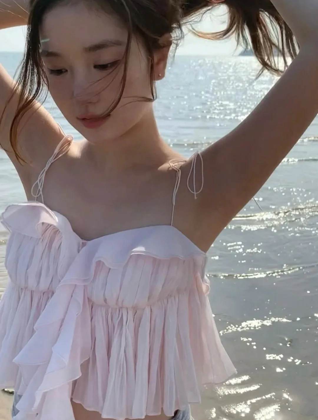 بوابة الشرق ثمانية الحليب المنزل الدانتيل تقليم حزام سترة المرأة شاطئ Vaion ort المحاصيل الأعلى تخفيف Sle اللون Svel