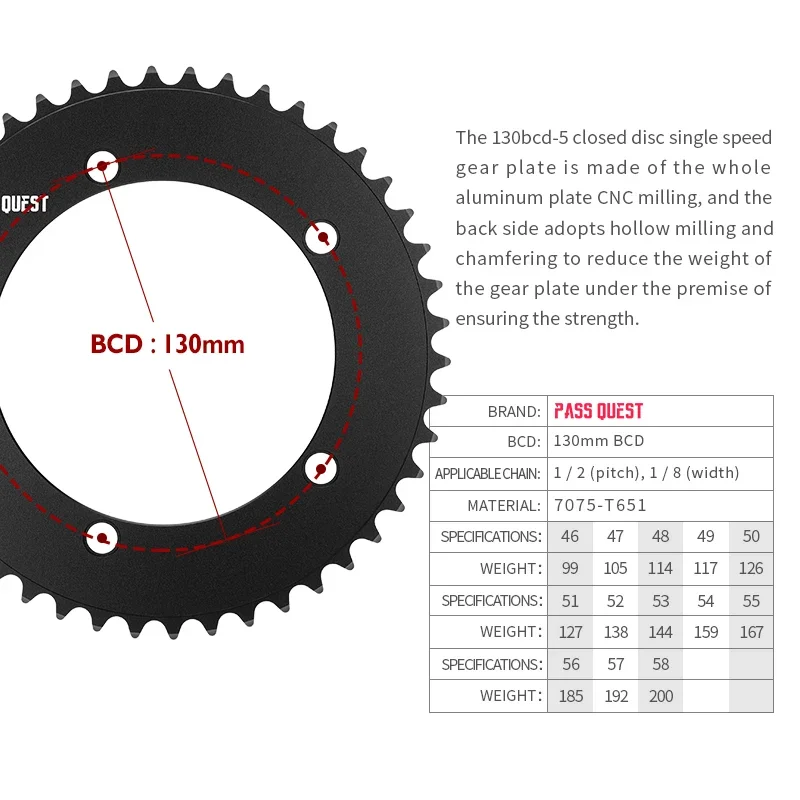 PASS QUEST Plato BCD 130mm Pista Redondo Fijo - alternate angle