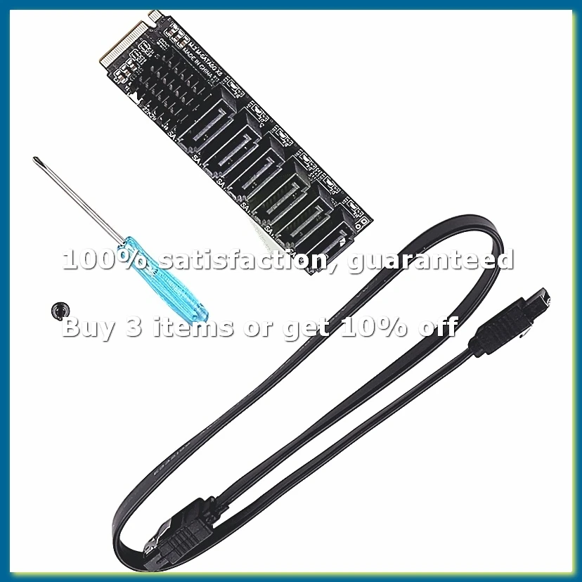 ●M.2 MKEY PCI-E Riser Card M.2 NVME to SATA3.0 PCIE to SATA 6Gpbsx6-Port Expansion Card ASM1166 Support PM Function