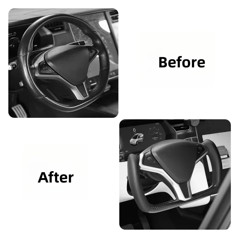 For Tesla Model X S 2016-2023 Steering Wheel Replacement Carbon Fiber Leather Yoke Steering Wheel Accessories