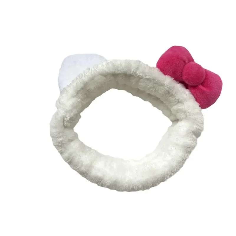 Cute Sweet Furry Headband Simple Headband Pink Bow and White Perfect Headband Facial Clean Skincare Women's Hair Accessories
