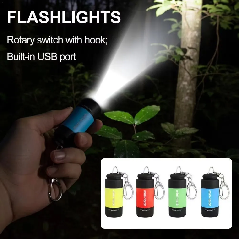 Mini Pocket Keychain Flashlight USB Rechargeable LED Multifunctional Strong Light Waterproof for Outdoor Hiking Camping