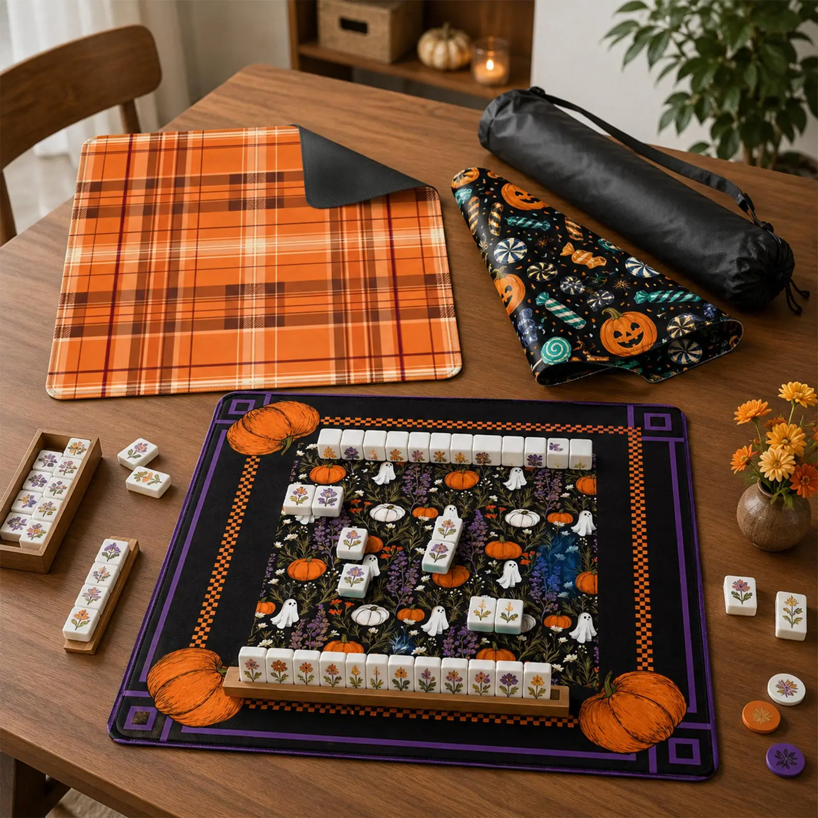 Halloween Pumpkin Table Mat Festival Decorative Placemat Universal Table Mats for Mahjong Machines Party Decoration Supplies ﻿