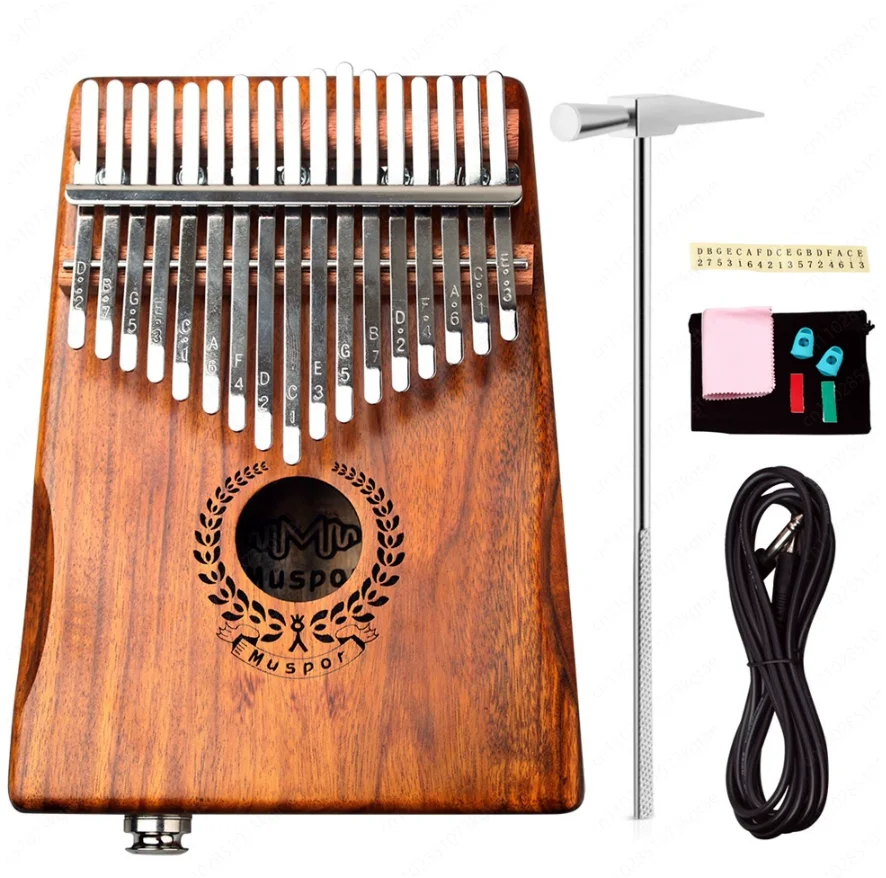 17-Key Electric Thumb Piano with EQ, Small Leaf Acacia Wood Kalimba, Finger Piano with Pickup