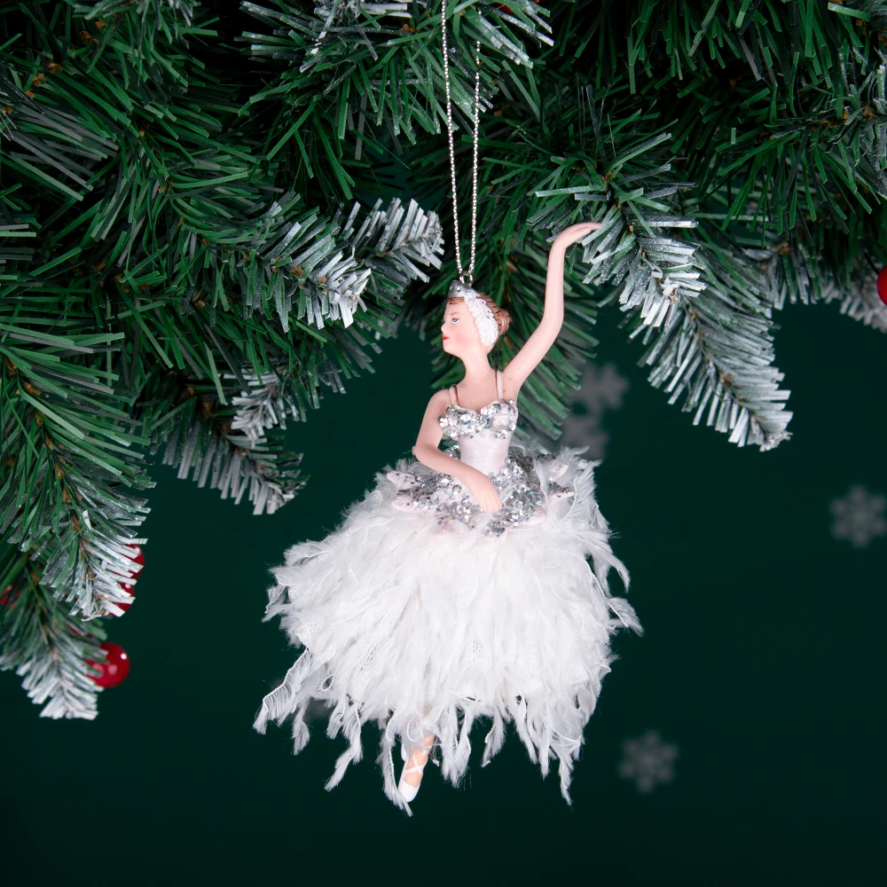 Plastic Material Girl Bithday Gift Xmas Hanging Decoration Dancing Silver Tutu Ballerina Christmas holiday Ornaments For Kids