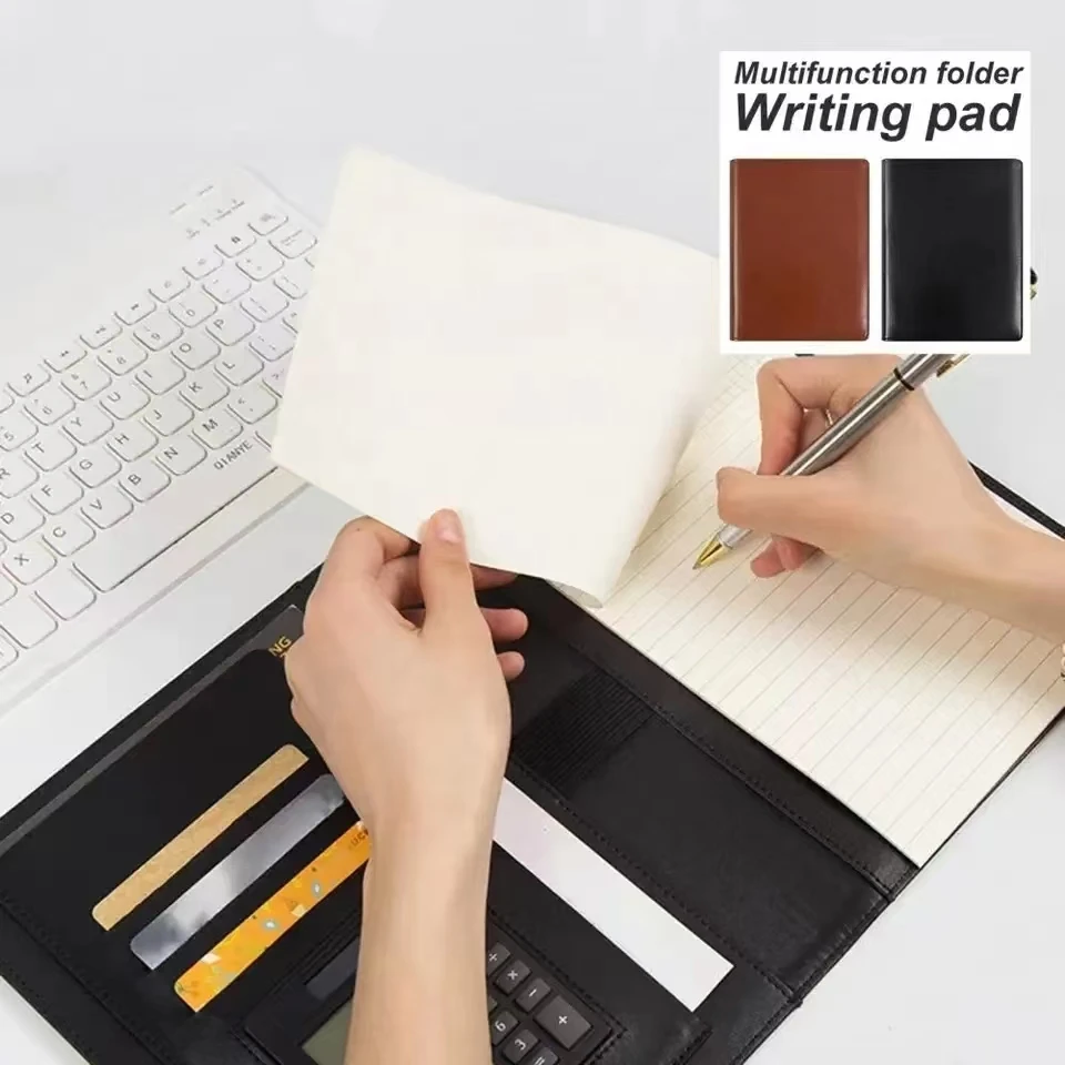 A5 مجلد ملفات متعدد الطبقات جلدية Padfolio محفظة مجلد حافظة مستندات منظم مؤتمر الأعمال لوحة الكتابة للمكتب