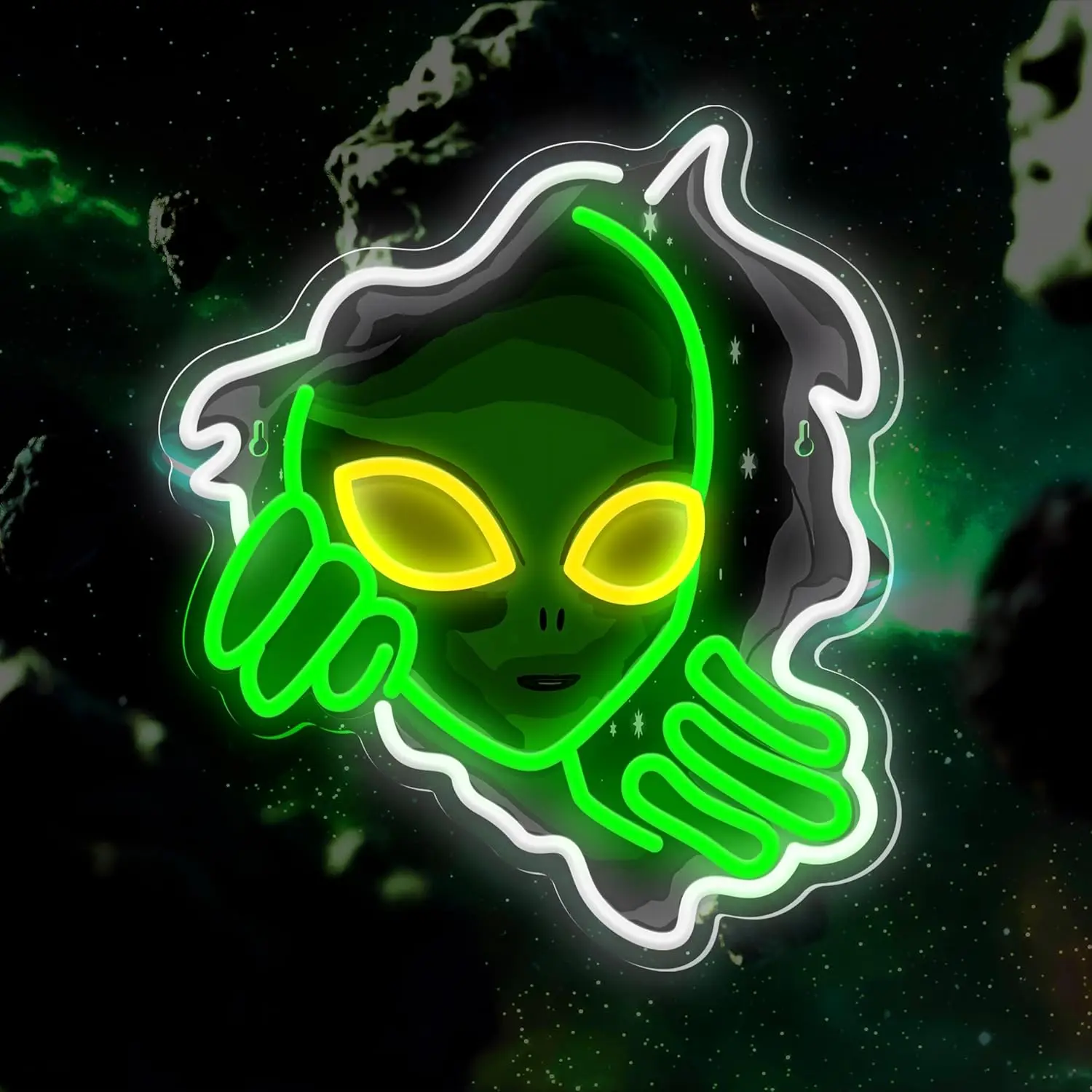 Alien Face Neon Sign Green Glow with Yellow Eyes for Home Bar Gaming Room Decor Sci Fi Wall Art Unique Gift Idea LED Light