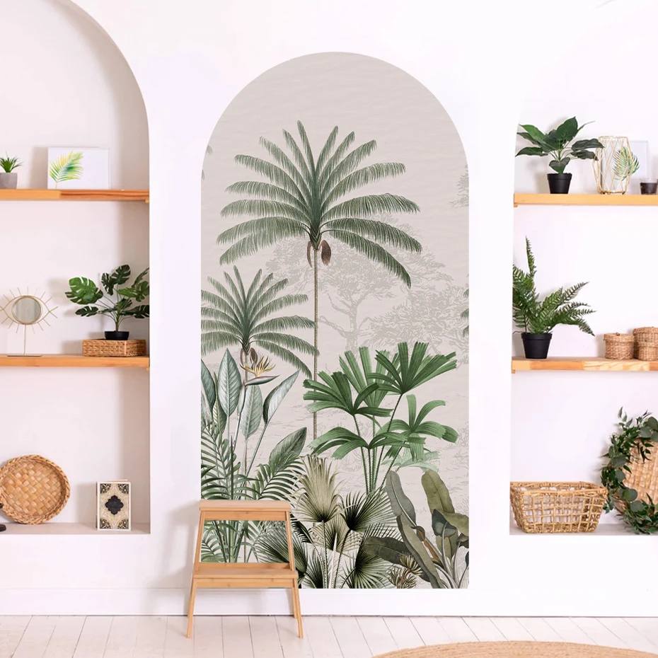 

Jungle Green Foliage Plant Arch Decal Headboard Desert Green Wall Sticker Bohemian Style Wall Art Makeover Waterproof Mural