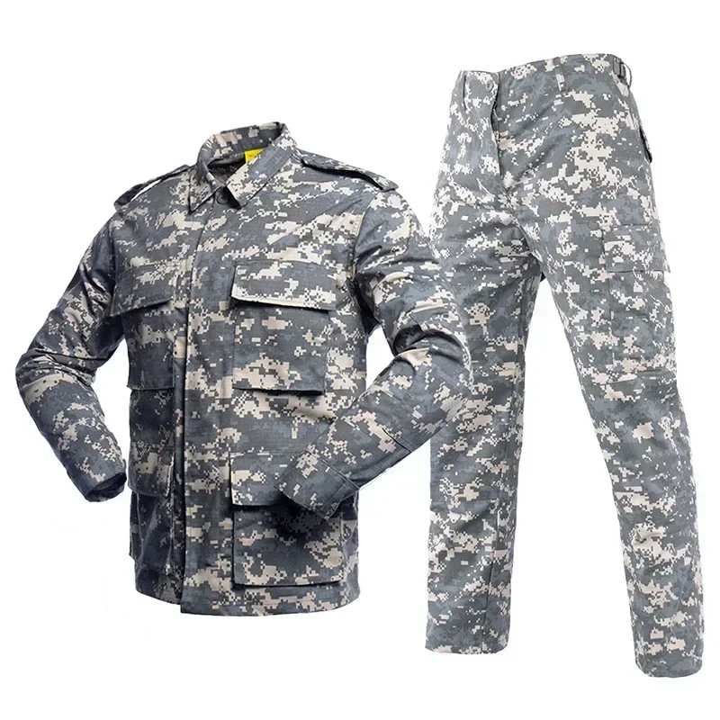 BDU Camouflage Suit Jacket+Pants Sets for Men's Wear-resistant Outdoor Training Hiking Green ACU Tactical Uniform